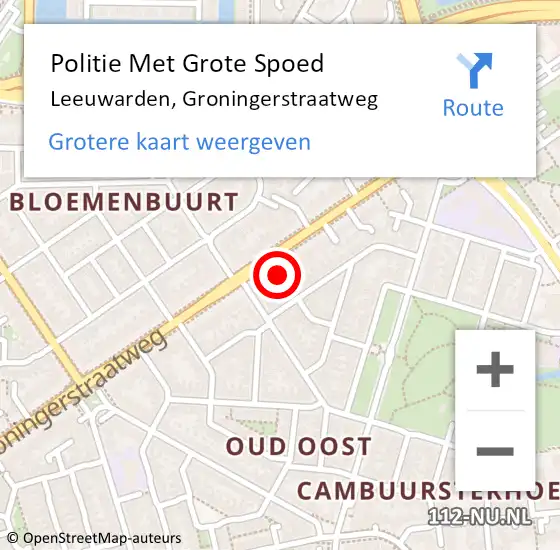 Locatie op kaart van de 112 melding: Politie Met Grote Spoed Naar Leeuwarden, Groningerstraatweg op 2 februari 2022 15:47