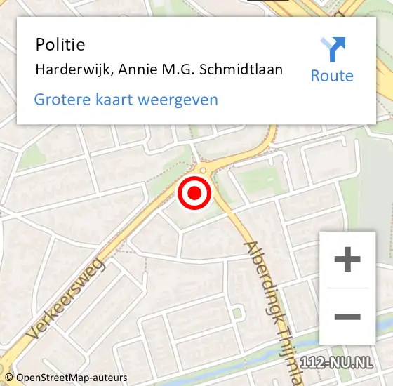 Locatie op kaart van de 112 melding: Politie Harderwijk, Annie M.G. Schmidtlaan op 2 februari 2022 15:55