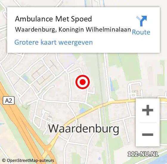 Locatie op kaart van de 112 melding: Ambulance Met Spoed Naar Waardenburg, Koningin Wilhelminalaan op 2 februari 2022 16:07