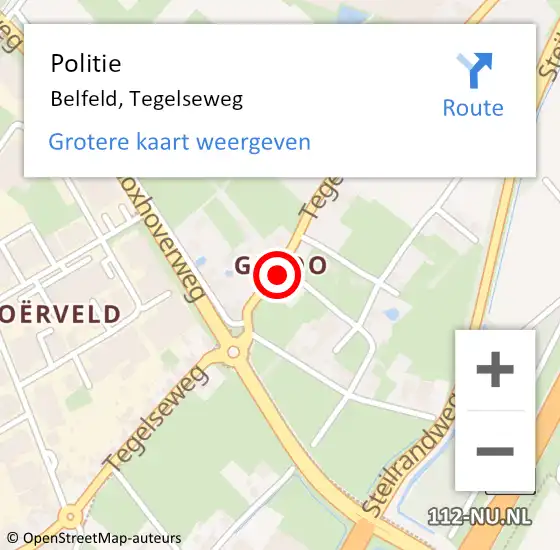 Locatie op kaart van de 112 melding: Politie Belfeld, Tegelseweg op 2 februari 2022 16:13