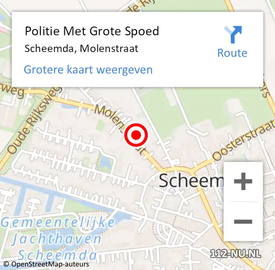 Locatie op kaart van de 112 melding: Politie Met Grote Spoed Naar Scheemda, Molenstraat op 2 februari 2022 16:18