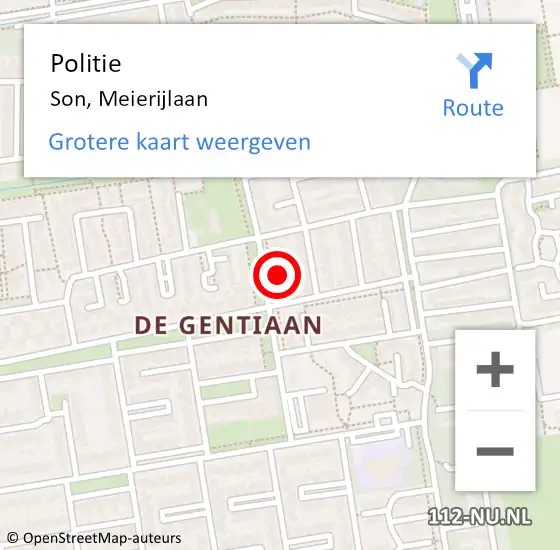 Locatie op kaart van de 112 melding: Politie Son, Meierijlaan op 2 februari 2022 16:31