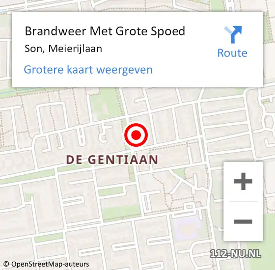 Locatie op kaart van de 112 melding: Brandweer Met Grote Spoed Naar Son, Meierijlaan op 2 februari 2022 16:31