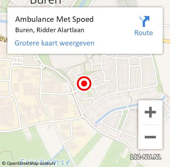 Locatie op kaart van de 112 melding: Ambulance Met Spoed Naar Buren, Ridder Alartlaan op 2 februari 2022 16:32