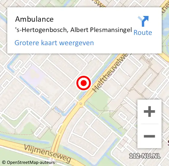 Locatie op kaart van de 112 melding: Ambulance 's-Hertogenbosch, Albert Plesmansingel op 7 juli 2014 08:59