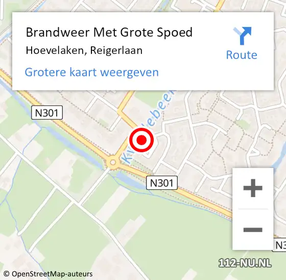 Locatie op kaart van de 112 melding: Brandweer Met Grote Spoed Naar Hoevelaken, Reigerlaan op 2 februari 2022 16:54