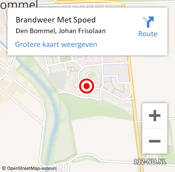 Locatie op kaart van de 112 melding: Brandweer Met Spoed Naar Den Bommel, Johan Frisolaan op 2 februari 2022 16:58