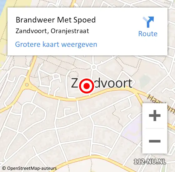 Locatie op kaart van de 112 melding: Brandweer Met Spoed Naar Zandvoort, Oranjestraat op 2 februari 2022 17:21