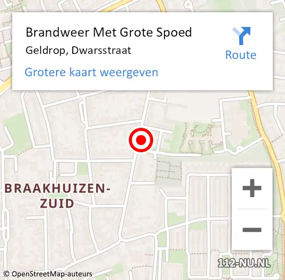 Locatie op kaart van de 112 melding: Brandweer Met Grote Spoed Naar Geldrop, Dwarsstraat op 2 februari 2022 17:23