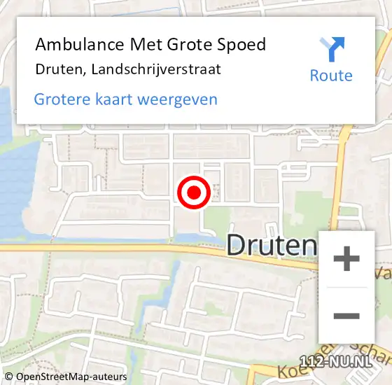 Locatie op kaart van de 112 melding: Ambulance Met Grote Spoed Naar Druten, Landschrijverstraat op 2 februari 2022 17:25