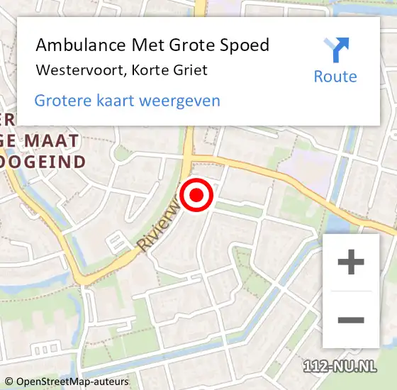 Locatie op kaart van de 112 melding: Ambulance Met Grote Spoed Naar Westervoort, Korte Griet op 2 februari 2022 18:12