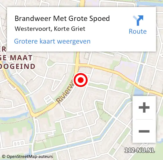 Locatie op kaart van de 112 melding: Brandweer Met Grote Spoed Naar Westervoort, Korte Griet op 2 februari 2022 18:15