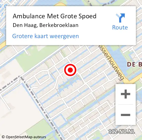 Locatie op kaart van de 112 melding: Ambulance Met Grote Spoed Naar Den Haag, Berkebroeklaan op 2 februari 2022 18:17