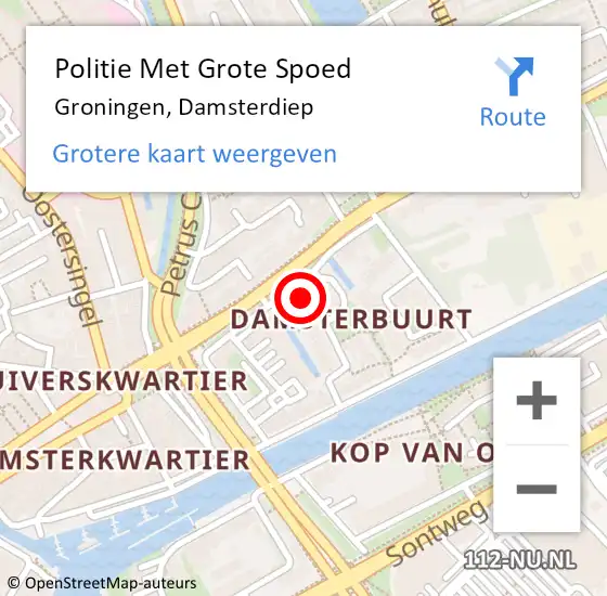 Locatie op kaart van de 112 melding: Politie Met Grote Spoed Naar Groningen, Damsterdiep op 2 februari 2022 18:19