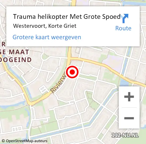 Locatie op kaart van de 112 melding: Trauma helikopter Met Grote Spoed Naar Westervoort, Korte Griet op 2 februari 2022 18:20