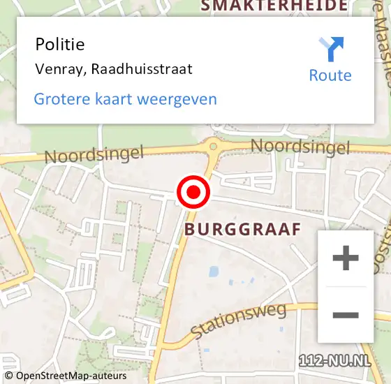 Locatie op kaart van de 112 melding: Politie Venray, Raadhuisstraat op 2 februari 2022 18:23