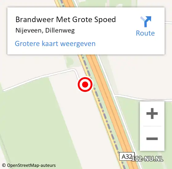Locatie op kaart van de 112 melding: Brandweer Met Grote Spoed Naar Nijeveen, Dillenweg op 2 februari 2022 18:46