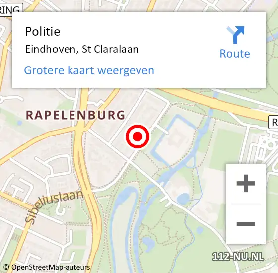 Locatie op kaart van de 112 melding: Politie Eindhoven, St Claralaan op 2 februari 2022 19:08
