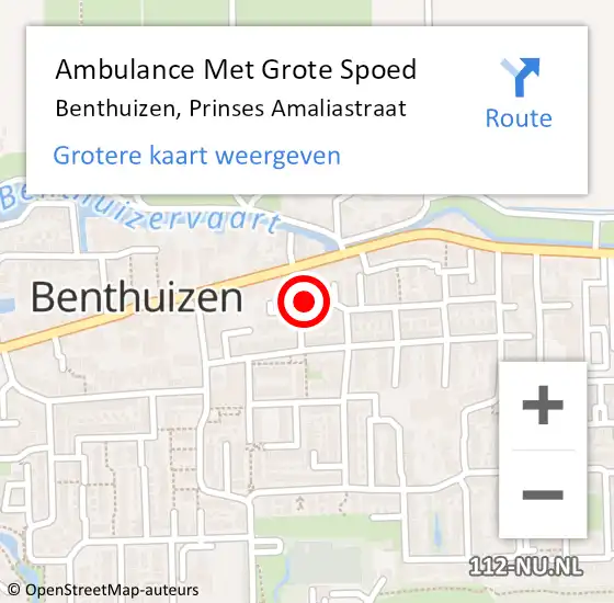 Locatie op kaart van de 112 melding: Ambulance Met Grote Spoed Naar Benthuizen, Prinses Amaliastraat op 2 februari 2022 19:38