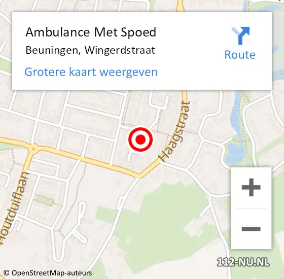 Locatie op kaart van de 112 melding: Ambulance Met Spoed Naar Beuningen, Wingerdstraat op 2 februari 2022 19:42