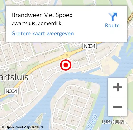 Locatie op kaart van de 112 melding: Brandweer Met Spoed Naar Zwartsluis, Zomerdijk op 2 februari 2022 19:43