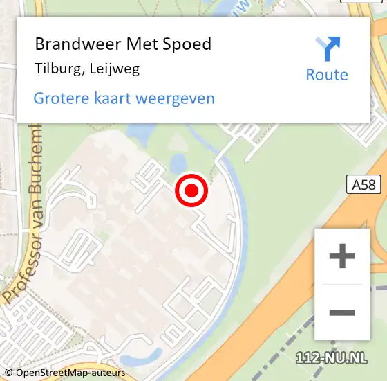 Locatie op kaart van de 112 melding: Brandweer Met Spoed Naar Tilburg, Leijweg op 2 februari 2022 19:59