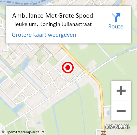 Locatie op kaart van de 112 melding: Ambulance Met Grote Spoed Naar Heukelum, Koningin Julianastraat op 2 februari 2022 20:03