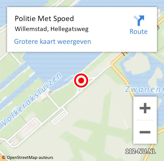 Locatie op kaart van de 112 melding: Politie Met Spoed Naar Willemstad, Hellegatsweg op 2 februari 2022 20:09