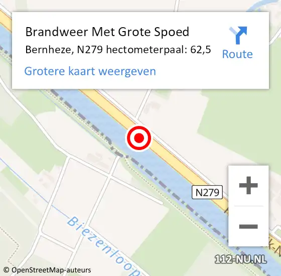 Locatie op kaart van de 112 melding: Brandweer Met Grote Spoed Naar Bernheze, N279 hectometerpaal: 62,5 op 2 februari 2022 20:56