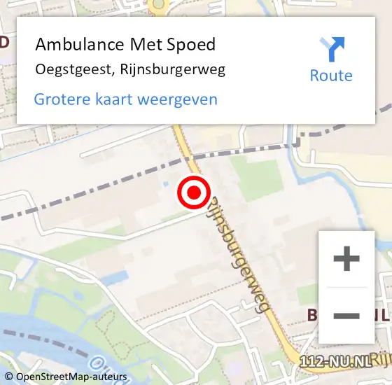 Locatie op kaart van de 112 melding: Ambulance Met Spoed Naar Oegstgeest, Rijnsburgerweg op 2 februari 2022 21:07