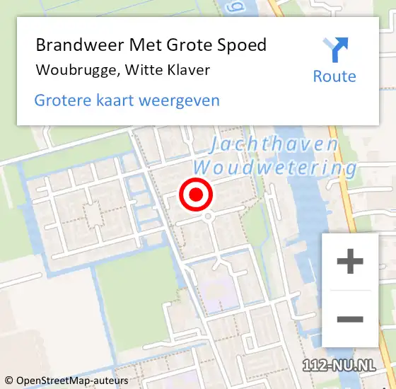 Locatie op kaart van de 112 melding: Brandweer Met Grote Spoed Naar Woubrugge, Witte Klaver op 2 februari 2022 21:29