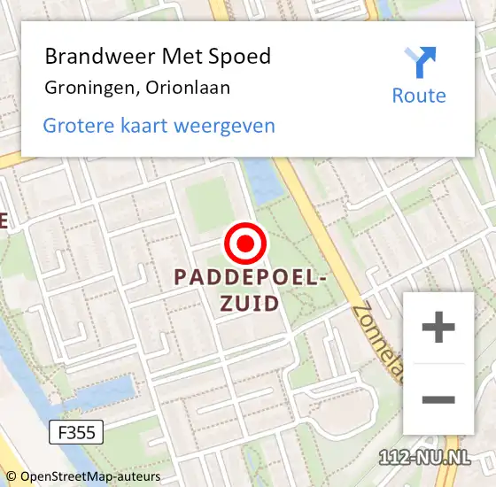 Locatie op kaart van de 112 melding: Brandweer Met Spoed Naar Groningen, Orionlaan op 2 februari 2022 21:38