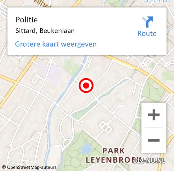 Locatie op kaart van de 112 melding: Politie Sittard, Beukenlaan op 2 februari 2022 22:16