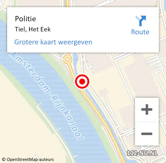 Locatie op kaart van de 112 melding: Politie Tiel, Het Eek op 2 februari 2022 23:01