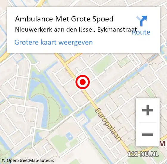 Locatie op kaart van de 112 melding: Ambulance Met Grote Spoed Naar Nieuwerkerk aan den IJssel, Eykmanstraat op 2 februari 2022 23:59