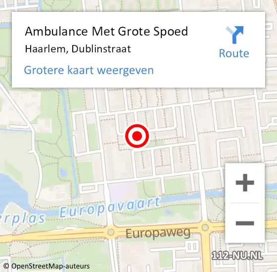 Locatie op kaart van de 112 melding: Ambulance Met Grote Spoed Naar Haarlem, Dublinstraat op 3 februari 2022 00:21