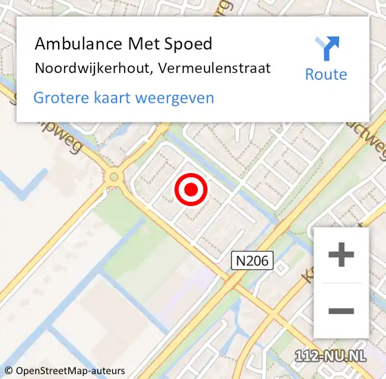 Locatie op kaart van de 112 melding: Ambulance Met Spoed Naar Noordwijkerhout, Vermeulenstraat op 3 februari 2022 03:03