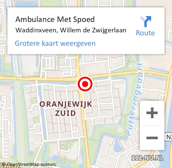 Locatie op kaart van de 112 melding: Ambulance Met Spoed Naar Waddinxveen, Willem de Zwijgerlaan op 3 februari 2022 05:35
