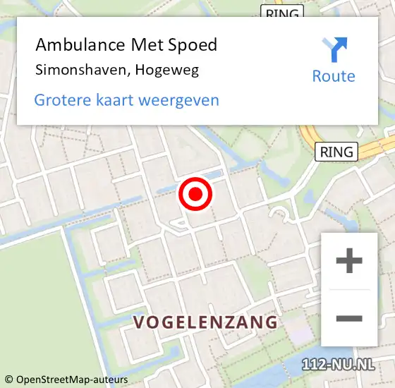 Locatie op kaart van de 112 melding: Ambulance Met Spoed Naar Simonshaven, Hogeweg op 3 februari 2022 05:44