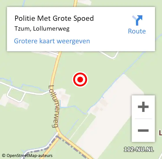 Locatie op kaart van de 112 melding: Politie Met Grote Spoed Naar Tzum, Lollumerweg op 3 februari 2022 06:53