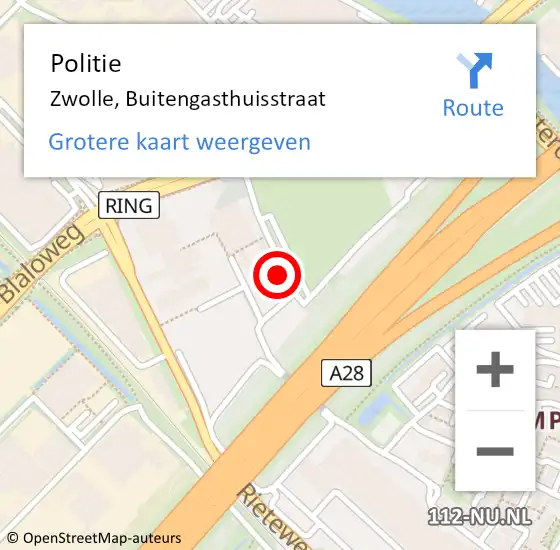 Locatie op kaart van de 112 melding: Politie Zwolle, Buitengasthuisstraat op 3 februari 2022 07:01