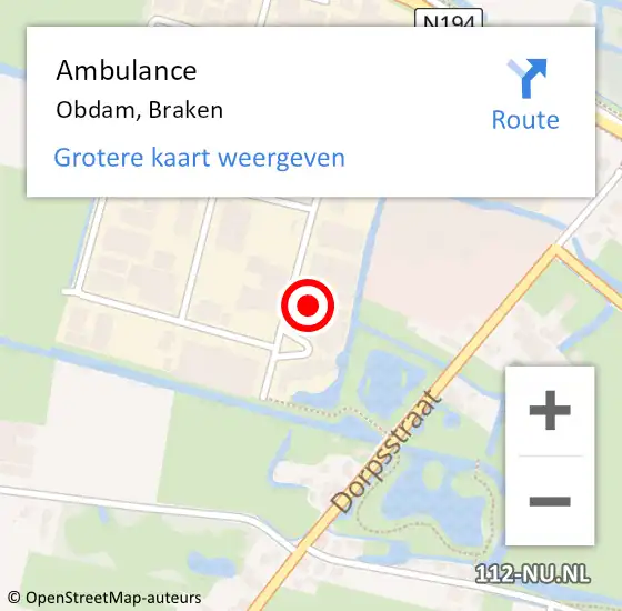 Locatie op kaart van de 112 melding: Ambulance Obdam, Braken op 3 februari 2022 07:05