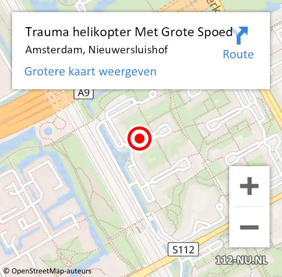 Locatie op kaart van de 112 melding: Trauma helikopter Met Grote Spoed Naar Amsterdam-Zuidoost, Nieuwersluishof op 3 februari 2022 07:10