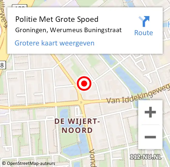 Locatie op kaart van de 112 melding: Politie Met Grote Spoed Naar Groningen, Werumeus Buningstraat op 3 februari 2022 07:16