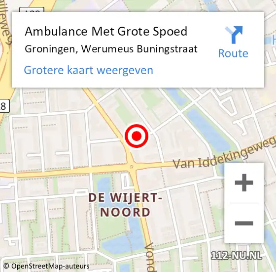 Locatie op kaart van de 112 melding: Ambulance Met Grote Spoed Naar Groningen, Werumeus Buningstraat op 3 februari 2022 07:26