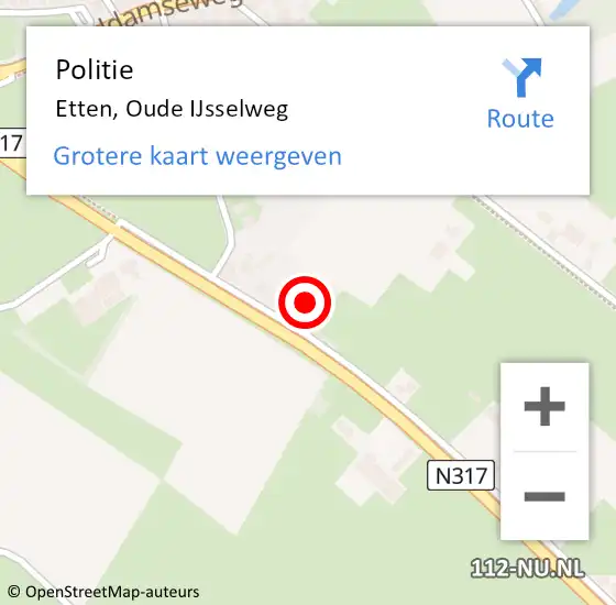 Locatie op kaart van de 112 melding: Politie Etten, Oude IJsselweg op 3 februari 2022 07:46