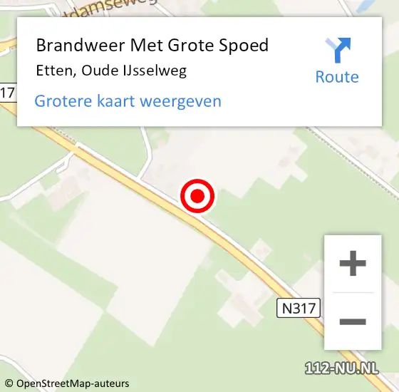 Locatie op kaart van de 112 melding: Brandweer Met Grote Spoed Naar Etten, Oude IJsselweg op 3 februari 2022 08:04