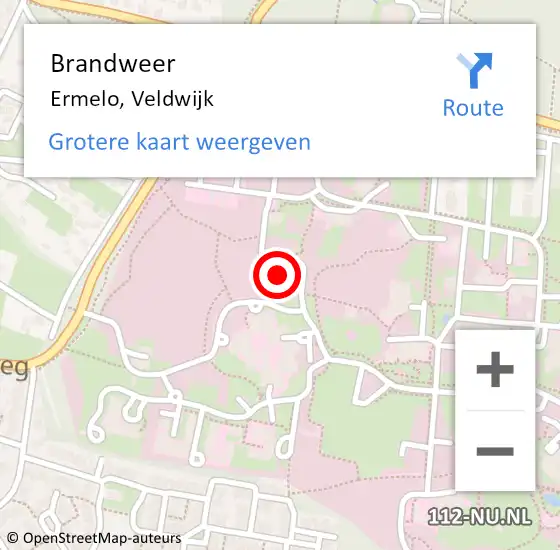 Locatie op kaart van de 112 melding: Brandweer Ermelo, Veldwijk op 3 februari 2022 08:12