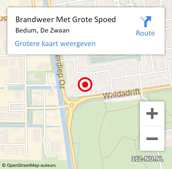 Locatie op kaart van de 112 melding: Brandweer Met Grote Spoed Naar Bedum, De Zwaan op 3 februari 2022 08:38