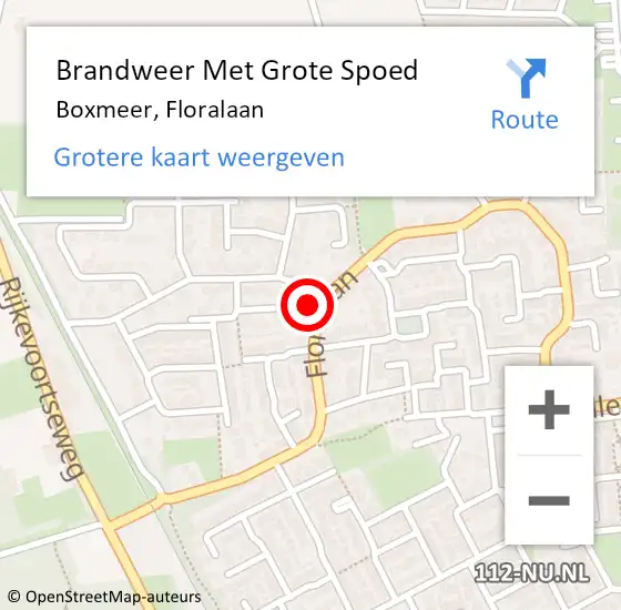 Locatie op kaart van de 112 melding: Brandweer Met Grote Spoed Naar Boxmeer, Floralaan op 3 februari 2022 09:20